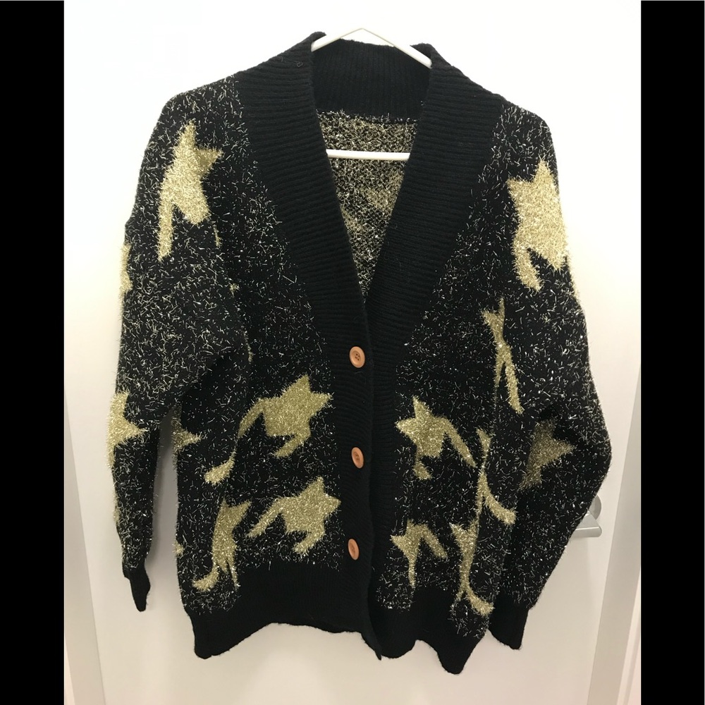 Black gold star thick cardigan sweater